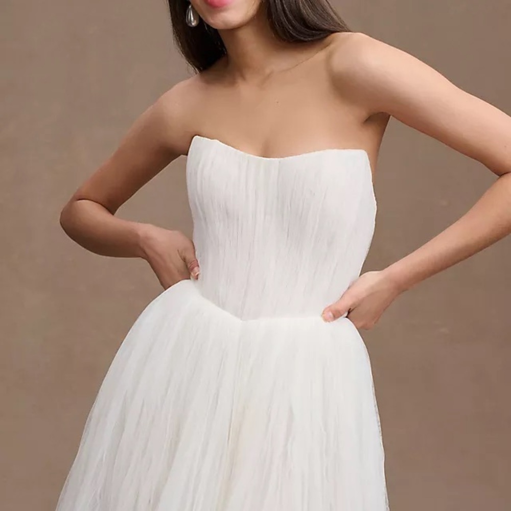 Watters Magali Strapless Pleated Mesh Wedding Gown - size 14